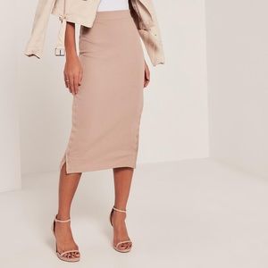 Missguided Pink Double Popper Ribbed Midi Skirt
